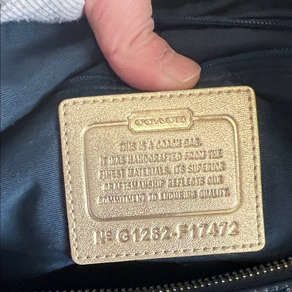 Coach Navy Shoulder Bag with Metallic Script and Heart Accent - Picture 6 of 10